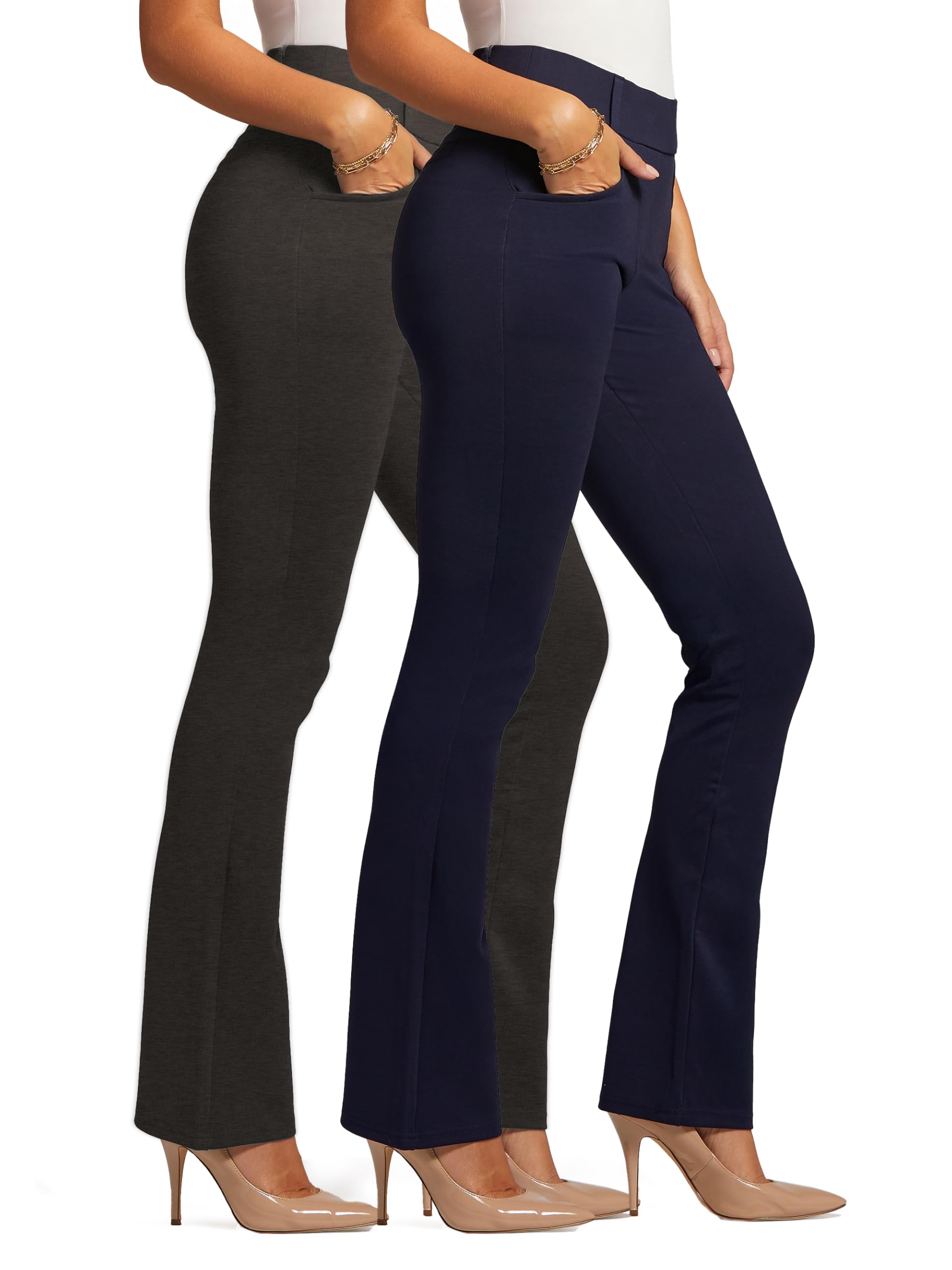 Conceited 2-Pack Stretch Slacks for Women - Wear to Work - Bootcut Dress Pants with Pockets - Charcoal