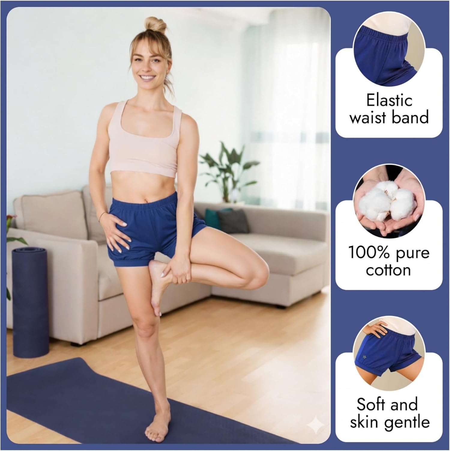 Yogikuti 100% Cotton Yoga Shorts – Unisex, Stretchable & Soft, Breathable Workout Shorts for Men & Women