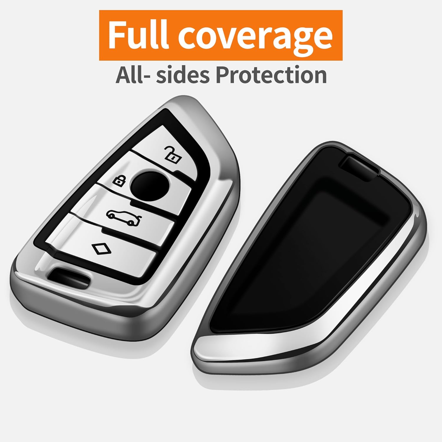 Sindeda for BMW Key Fob Cover with Keychain Soft Full Protection Key Shell Compatible with BMW 2 5 6 7 Series X1 X2 X3 X5 X6 GT Series Smart key (Silver) - Image 3
