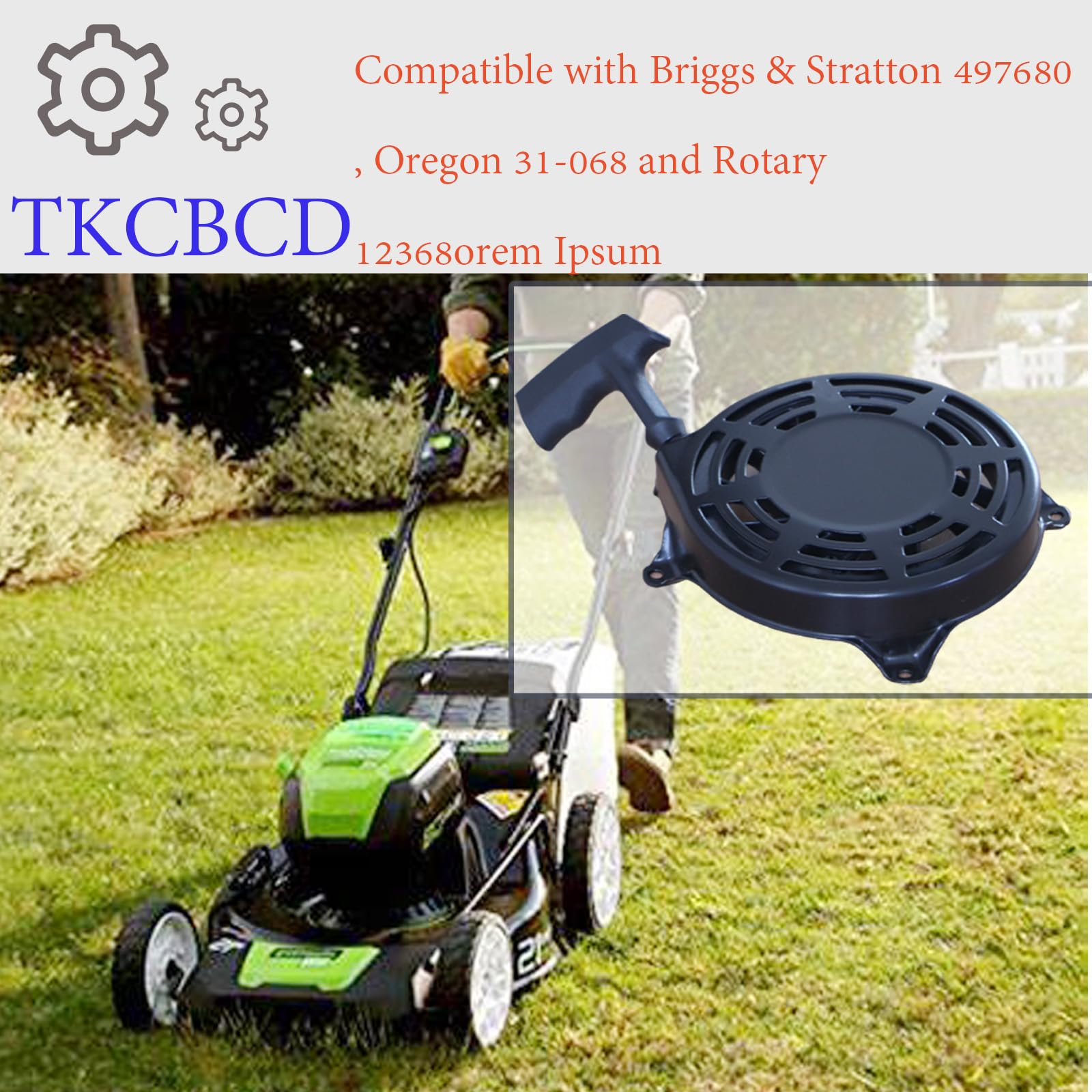 497680 - Conjunto de arranque de retroceso para cortacésped 497680 498144 para cortacésped Lawnboy MTD Snapper, repuesto Oregon 31-068 Rotary 12368 con cable