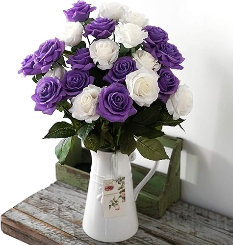 Miniatura 235 de FiveSeasonStuff 12 tallos de flores artificiales, rosas de seda de tacto real para decoración de bodas, ramos de novia, centros de mesa, fiestas y 9