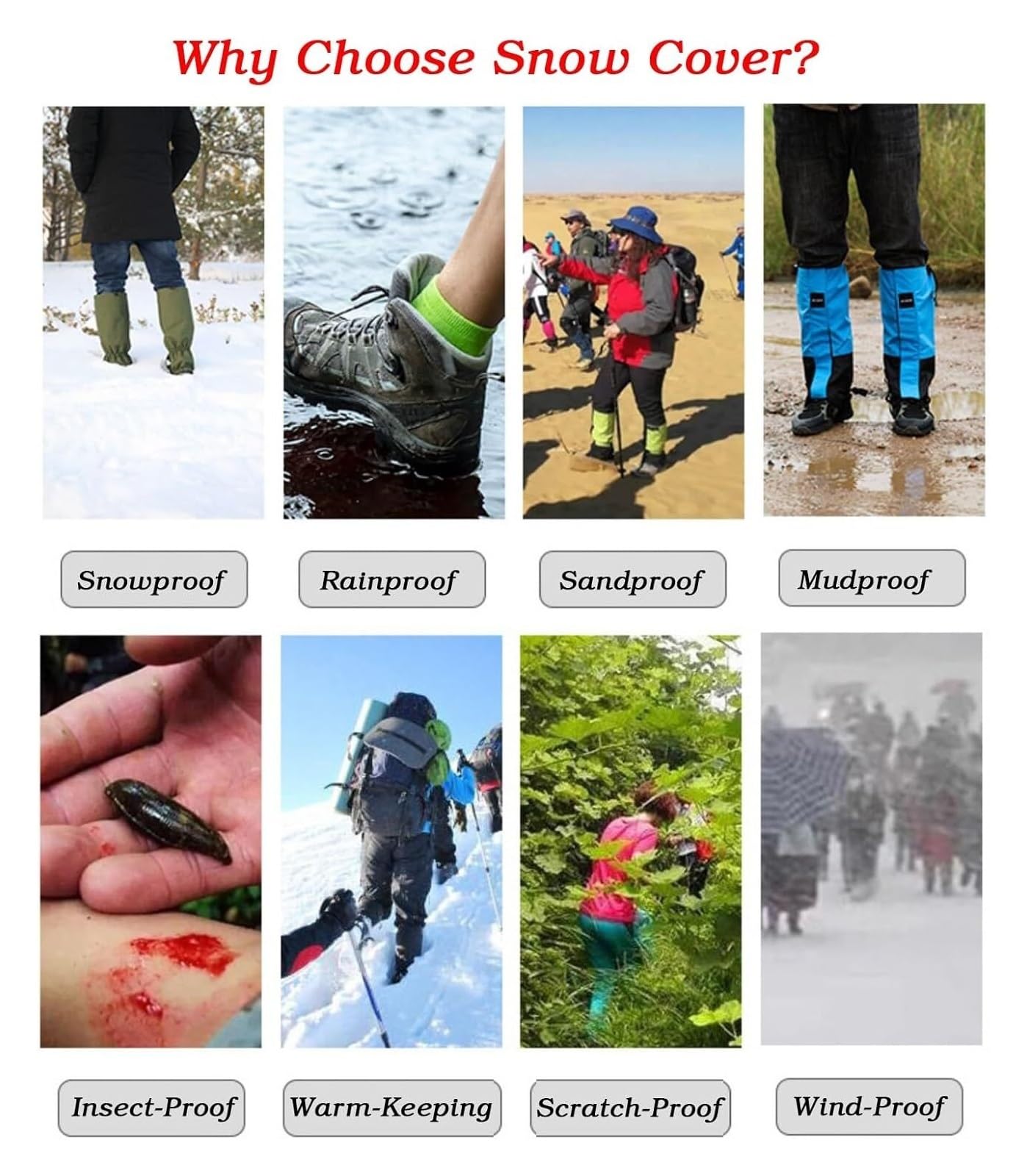 KEuLen Wodoodporne legginsy, getry turystyczne, getry trekkingowe z regulowanymi paskami na stopy, regulowany rozmiar do wspinaczki lub rakiet śnieżnych (niebieski)