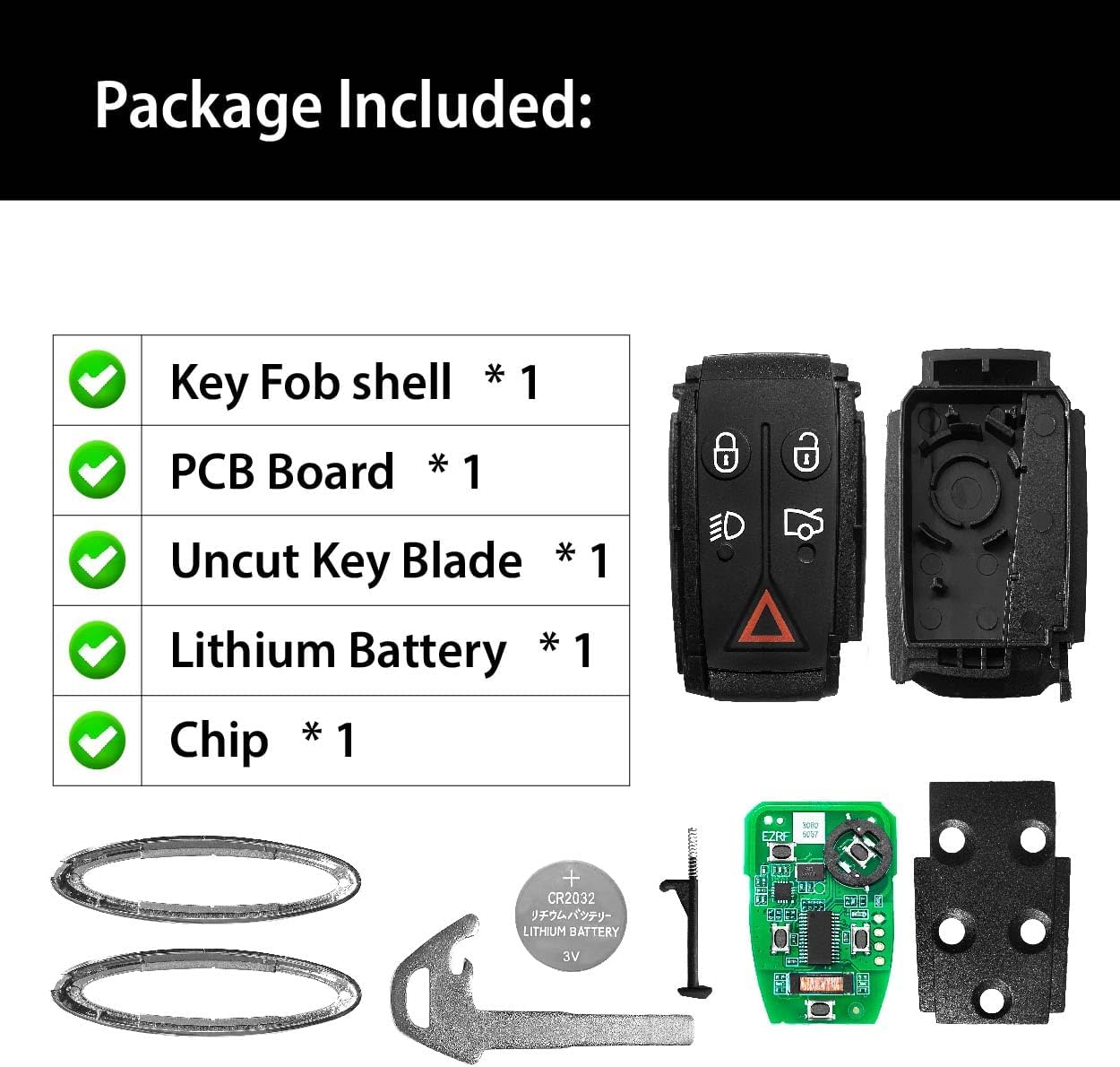 Replacement for 2012 2013 2014 2015 Jaguar XF XFR XK XKR XJ8 XK8 Key Fob Remote Control KR55WK49244 5 Buttons 315MHz