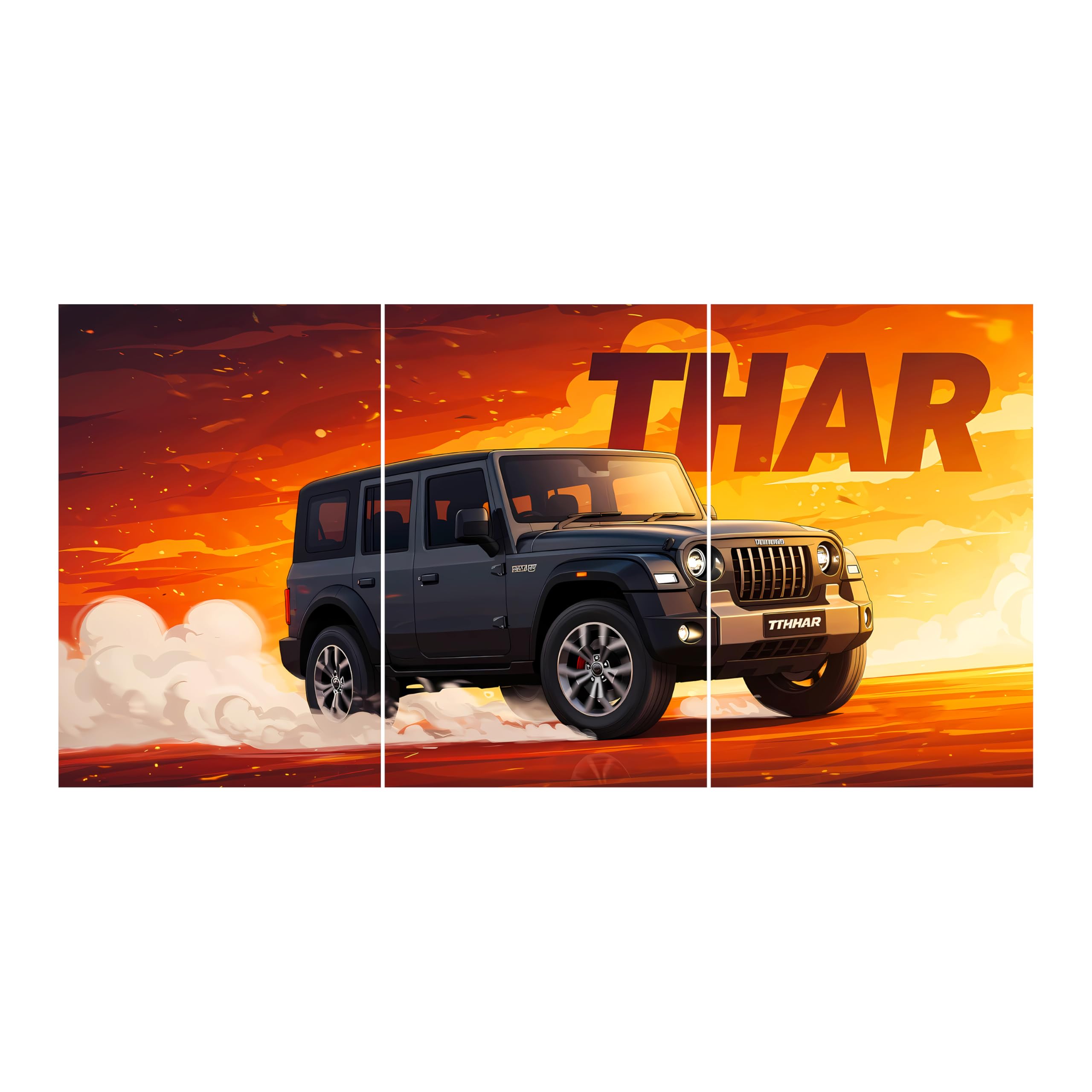 MODERN GALLERY MART Pack of 3 - Car Split Wall Posters | Size (12 x 18 Inch) | 300 GSM Premium Paper | Ideal Gift for Car Lovers, Wall Art for Home, Office & Garage - Glue Dots Included (Thar)