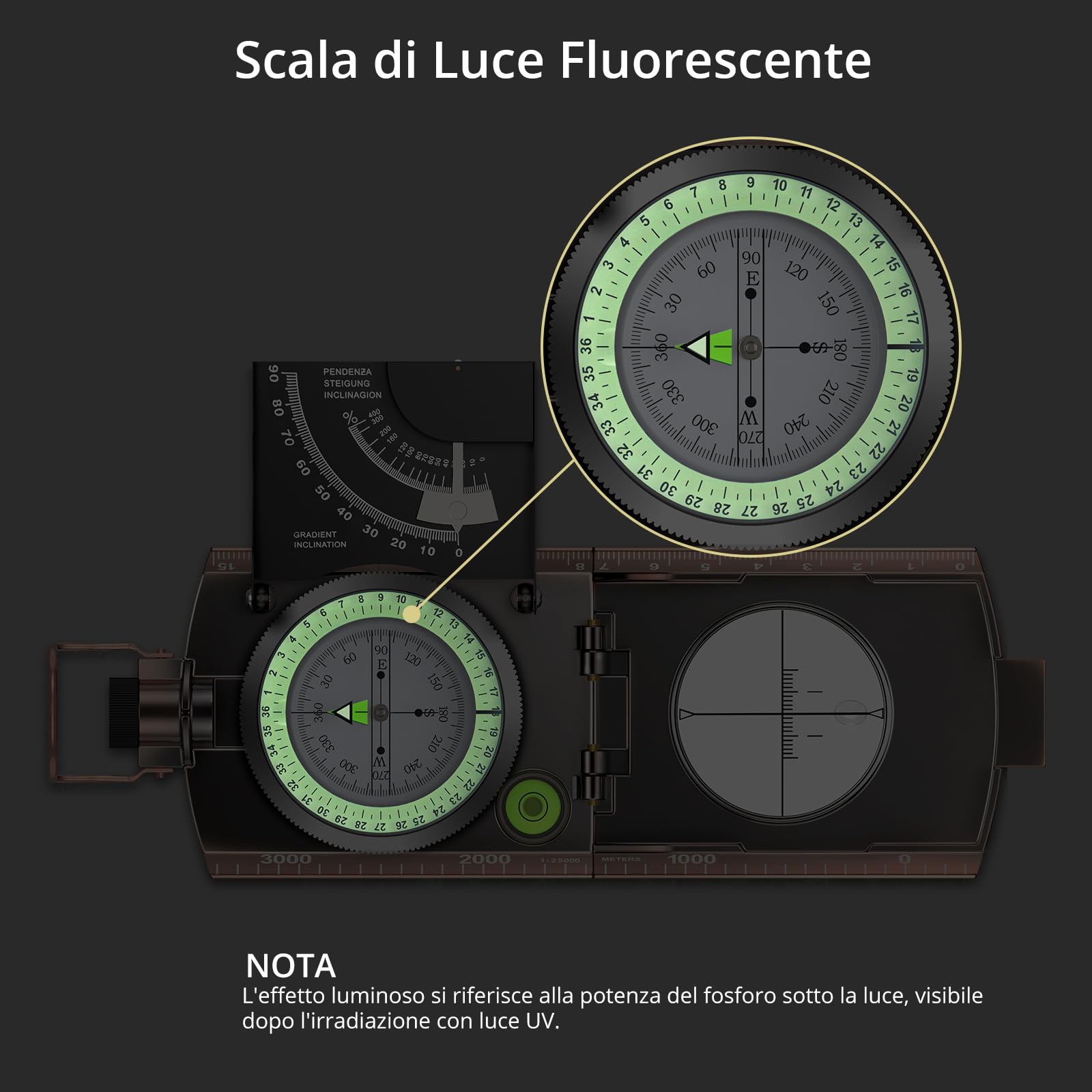 Anbte Bussola Militare,Navigazione Professionale Impermeabilee Luminosa con Clinometro e Livella a Bolla-Portatile Bussola in Metallo per Campeggio/Geologia/Escursionismo con Custodia