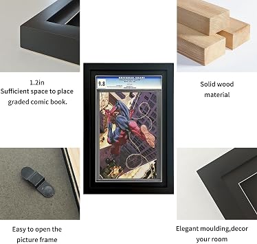 Single Graded Comic Book Frame, Solid Wood, Black Mat | Fits Standard CGC Graded Comics, Solid Wood, Black Mat, Single Slab Display, Wall Mounted, Gift for Comic Book Collectors