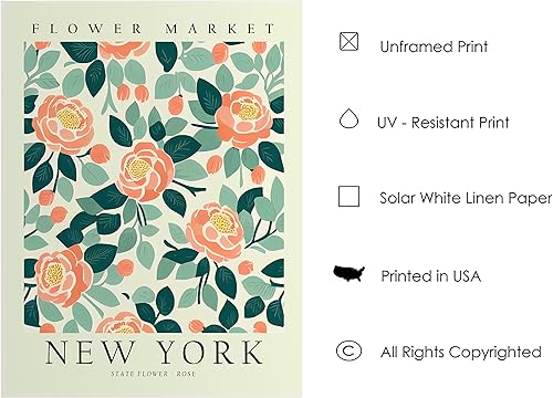 Miniatura 8 de Impresión artística de Nueva York, póster decorativo para pared, póster de viaje con mapa estatal, oficina en casa y dormitoriosala de estar. (16 x