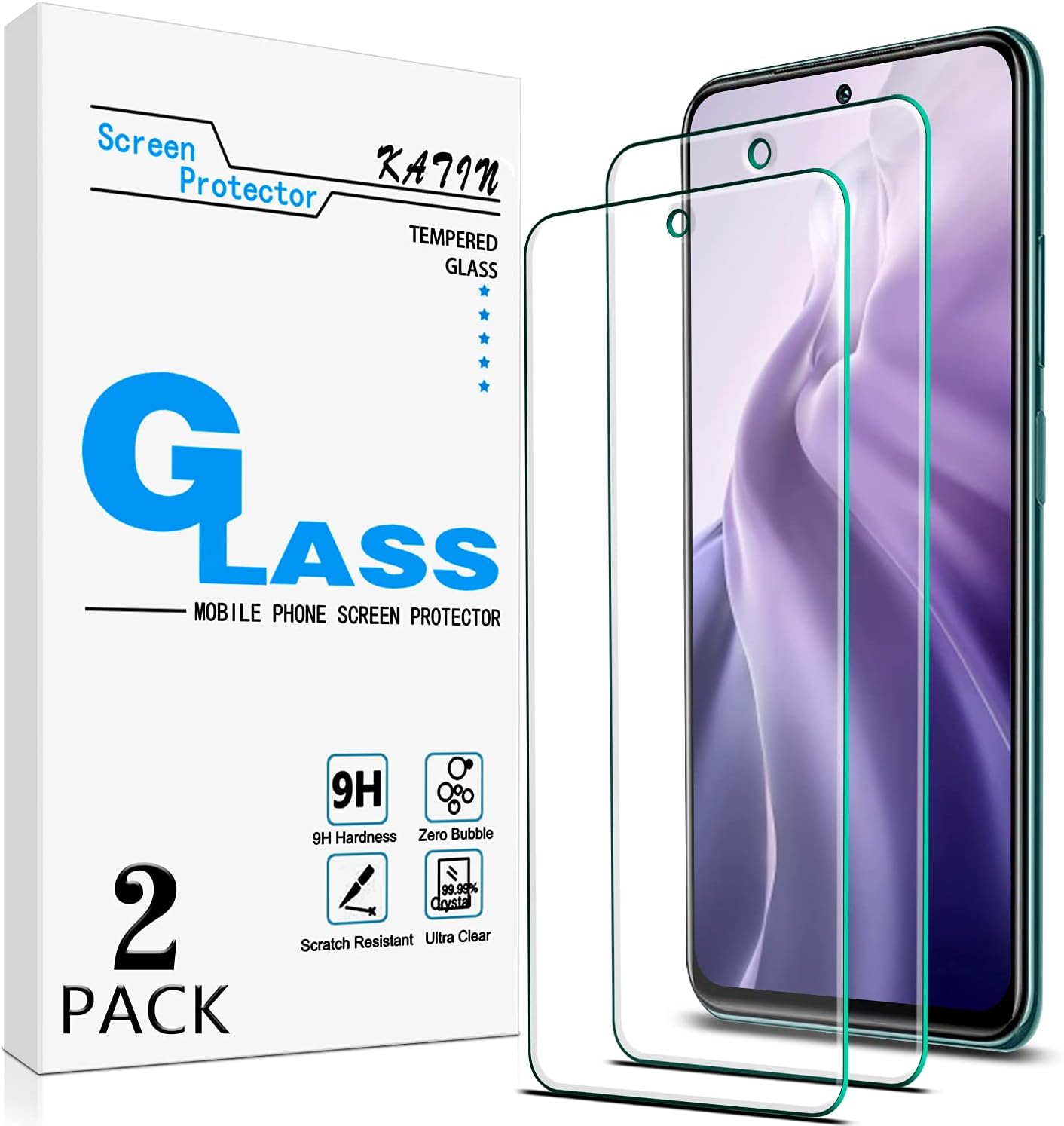 KATIN [2-Pack] Screen Protector For Xiaomi Redmi Note 10 Pro, Note 10 Pro Max Tempered Glass, Anti Scratch, Bubble Free, 9H Hardness, Case Friendly