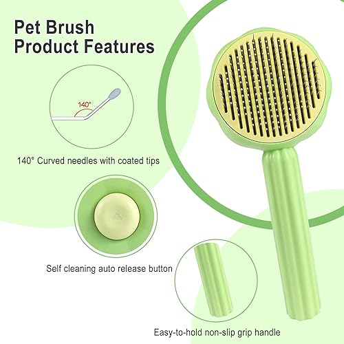 Miniatura 2 de JOSBES Cepillo de aseo para gatos, cepillo de limpieza con un solo clic, cepillo de gato para gatos de pelo largo o corto, cepillo de aseo para