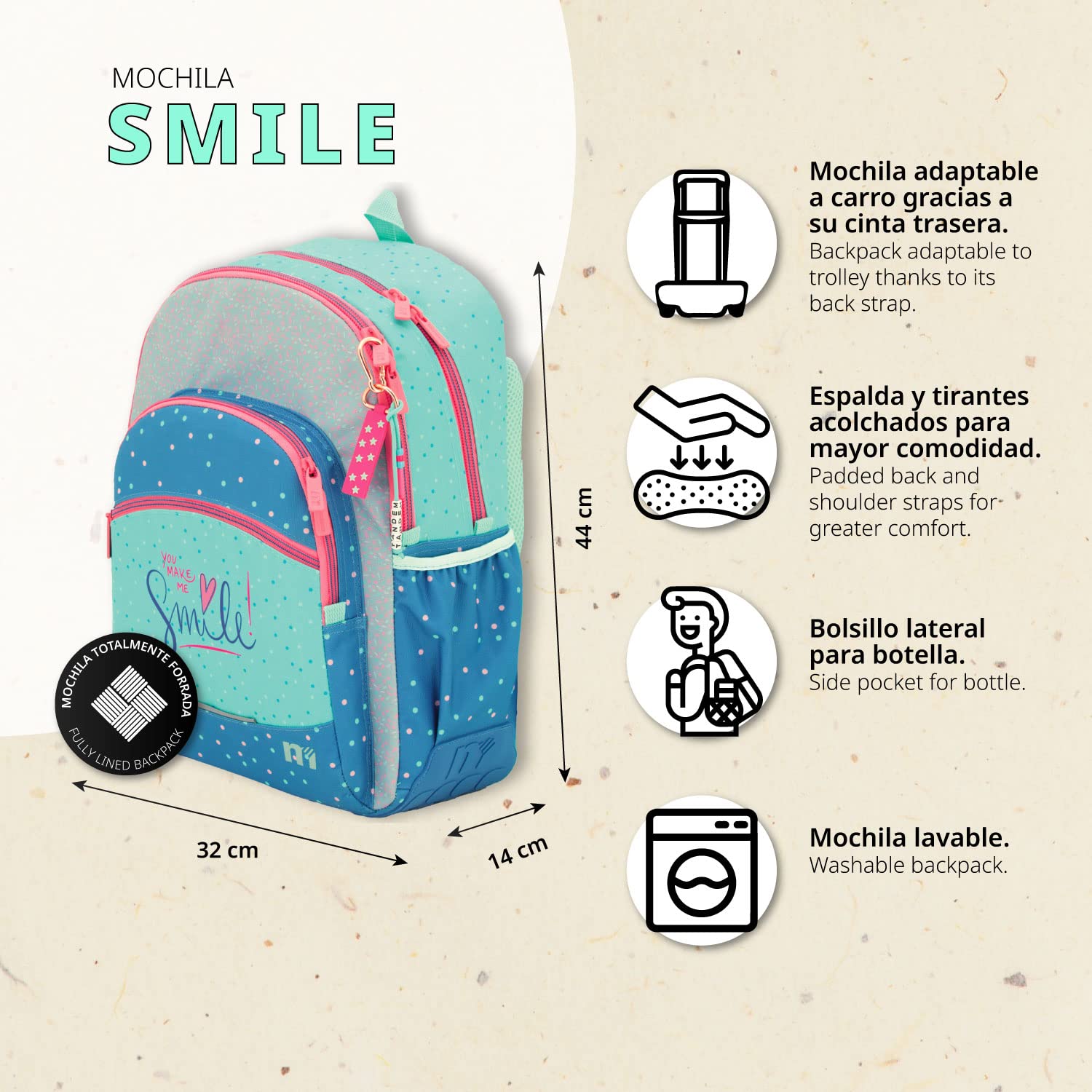 OFITURIA Zaino Scuola Bambina, Zaino Adattabile Auto, Spallacci Ergonomici Imbottiti con Materiale Traspirante, Zaino Bimba con Tasca Frontale e Tasca Laterale