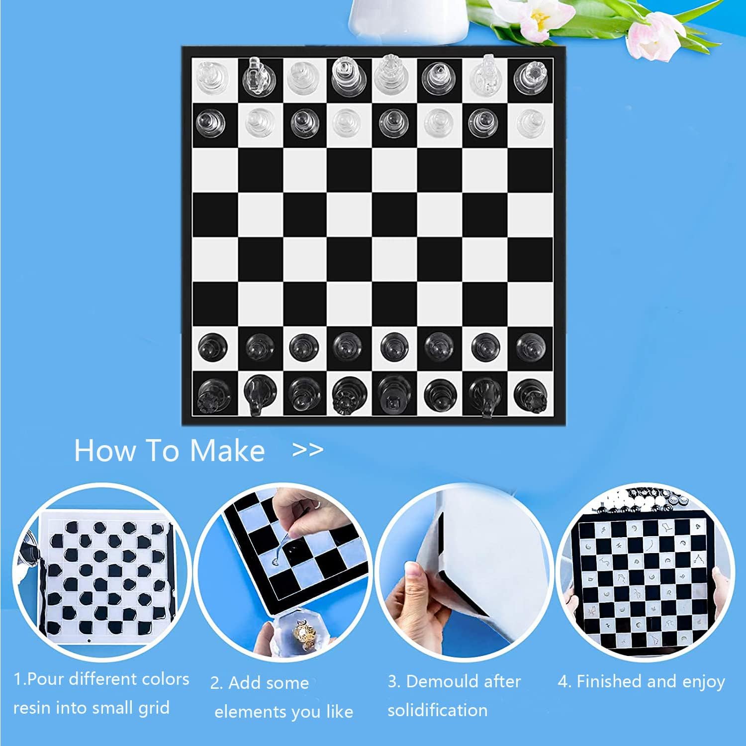 32 Pieces Resin Chess Set Mold with Chess Board Silicone Resin Molds,3D Silicone Chess Resin Mold,Chess Crystal Epoxy Casting Molds for DIY Crafts Making,Birthday Gift, Family Party and Outdoor Games