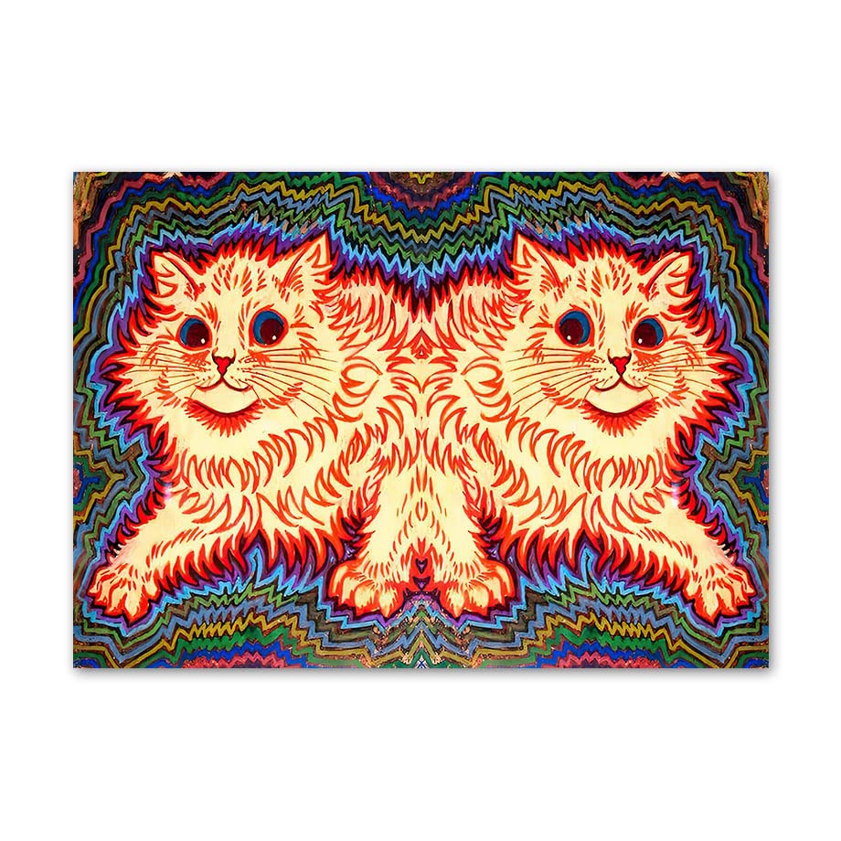 Peinture Louis Wain Chat sur toile | Tableau abstrait moderne salon déco murale 60x80cm sans cadre