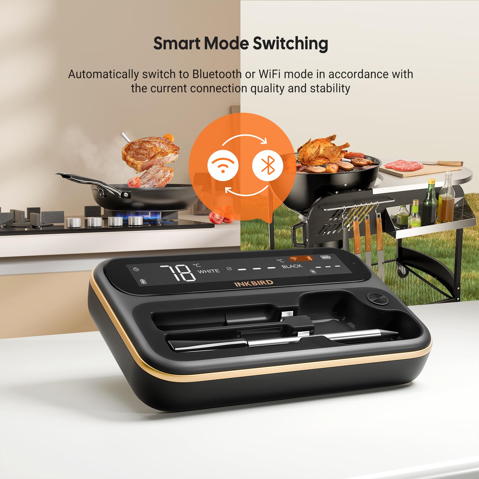 Inkbird Fleischthermometer kabellos 2 Sonden, Grillthermometer Bluetooth | Wi‑Fi 5G & 2.4G, IP67 wasserdicht, ±1°C präzise, Bratenthermometer, Backofenthermometer Thermometer für Grill, Smoker