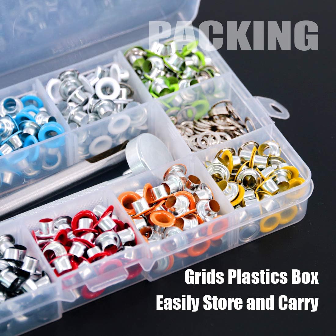 Rustark 500 Sets Grommet Kit 3/16 Inch Grommet Setting Tool Metal Eyelets Set with 4 Pieces Install Tool Kit in Storage Box for Clothes Shoes Bag Paper Leather Crafts DIY Projects (10 Colors)