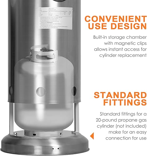 Miniatura 9 de Nuu Garden Calentador de propano para exteriores, calentador de gas de 46,000 BTU para exteriores con ruedas, quemador de acero inoxidable con