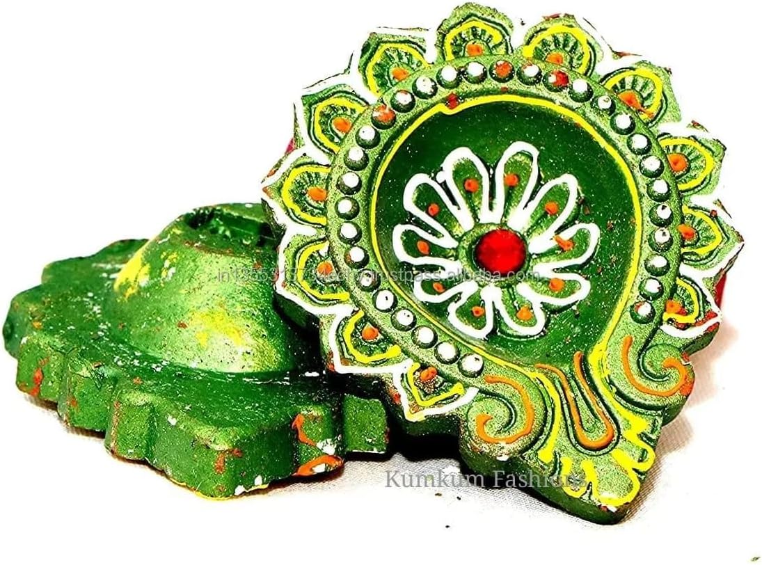 KUMKUM Fashions Handmade Painted Designers Clay Diya for Diwali Decoration Christmas Candle Holder for Diwali Decoration (100)
