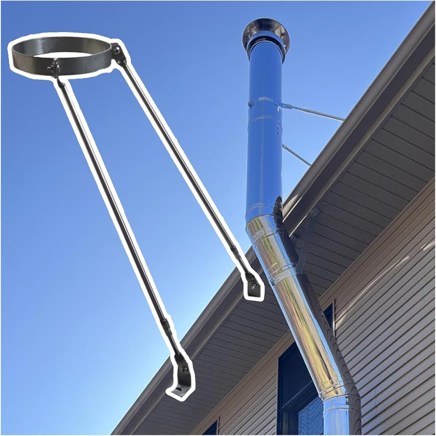 Morsetto per Tubo di Fumo Il Tubo del Camino Supporta i Supporti del Tetto Adatta 8 10 20 27 cm di Diametro Tubi, Stufa montata a Parete Brace con Viti, Acciaio Inossidabile(150mm Dia)