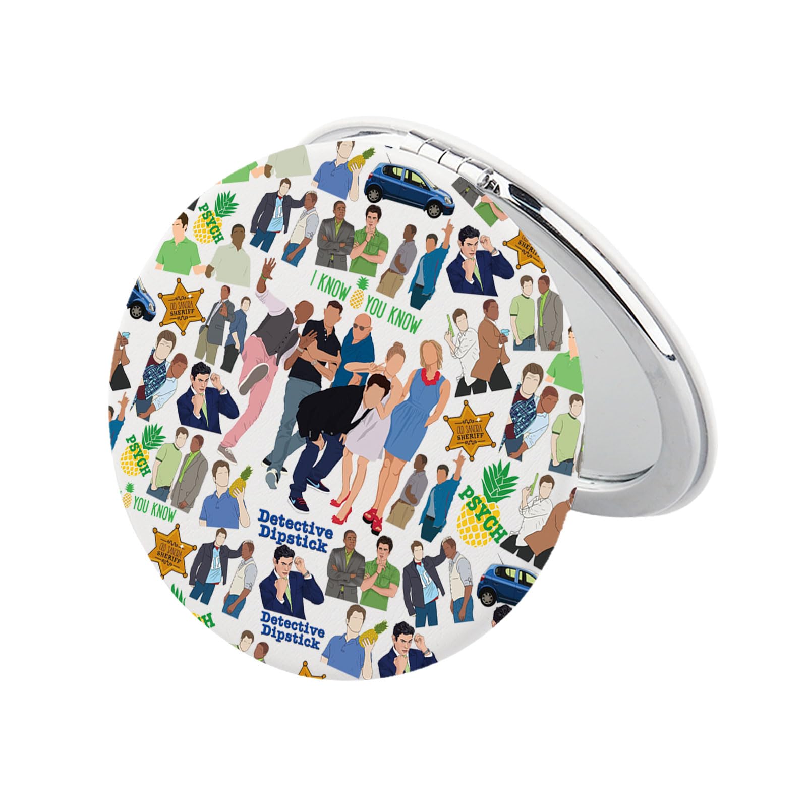 KEYCHIN Psych TV Show Pocket Mirror Gus and Shawn Fans Gift Pineapple Psych Compact Makeup Mirror Psych Merchandise (I Know-White)