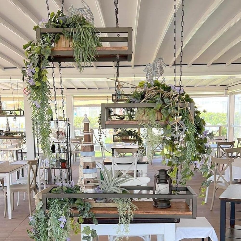 YELLOO - Etagere de Plafond Suspendue avec Chaînes, Idéale Porte-Fleurs, Plantes d'Intérieur, Design Classique et élégant pour Maison, Jardin, Balcon (FLOWERS 95 cm, Marron/Noix)