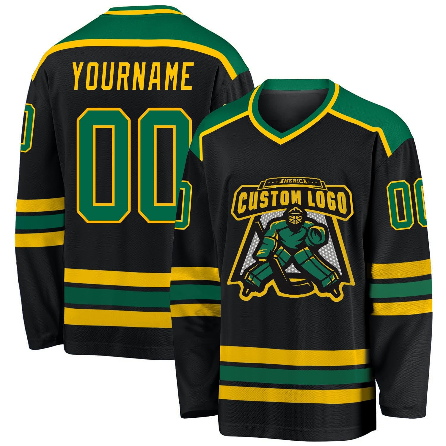 Custom Name Number White Black-Orange Hockey Jersey, Personalized Team V-Neck Sports Hockey Jersey for Men Women Youth