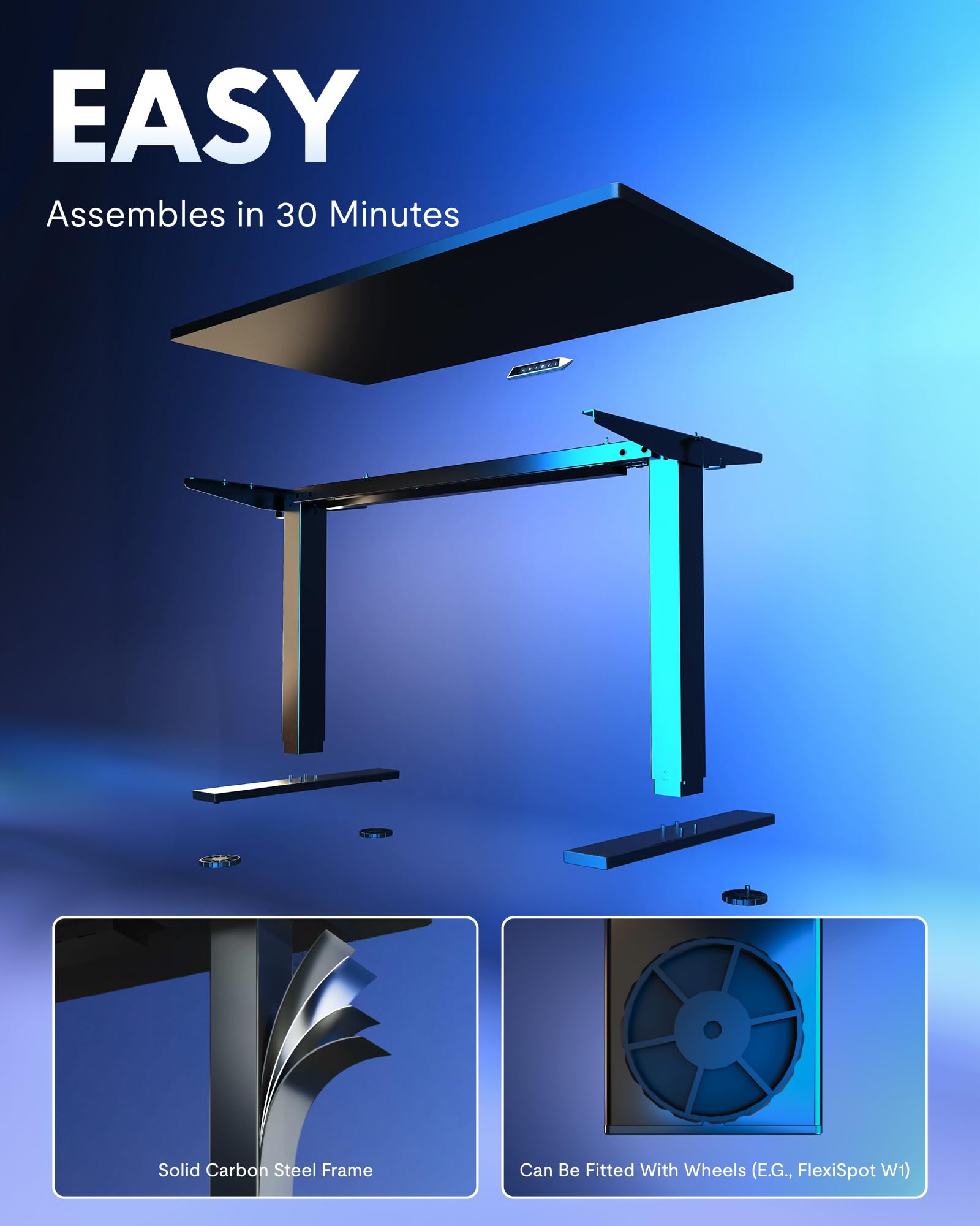 FLEXISPOT EN1 One-Piece Standing Desk, Electric Adjustable with 4 Memory Presets, 176 LBS Capacity, Stable & Quiet, Seamless Desktop for Home Office & Dual Monitors, 40"x24" Black view 8