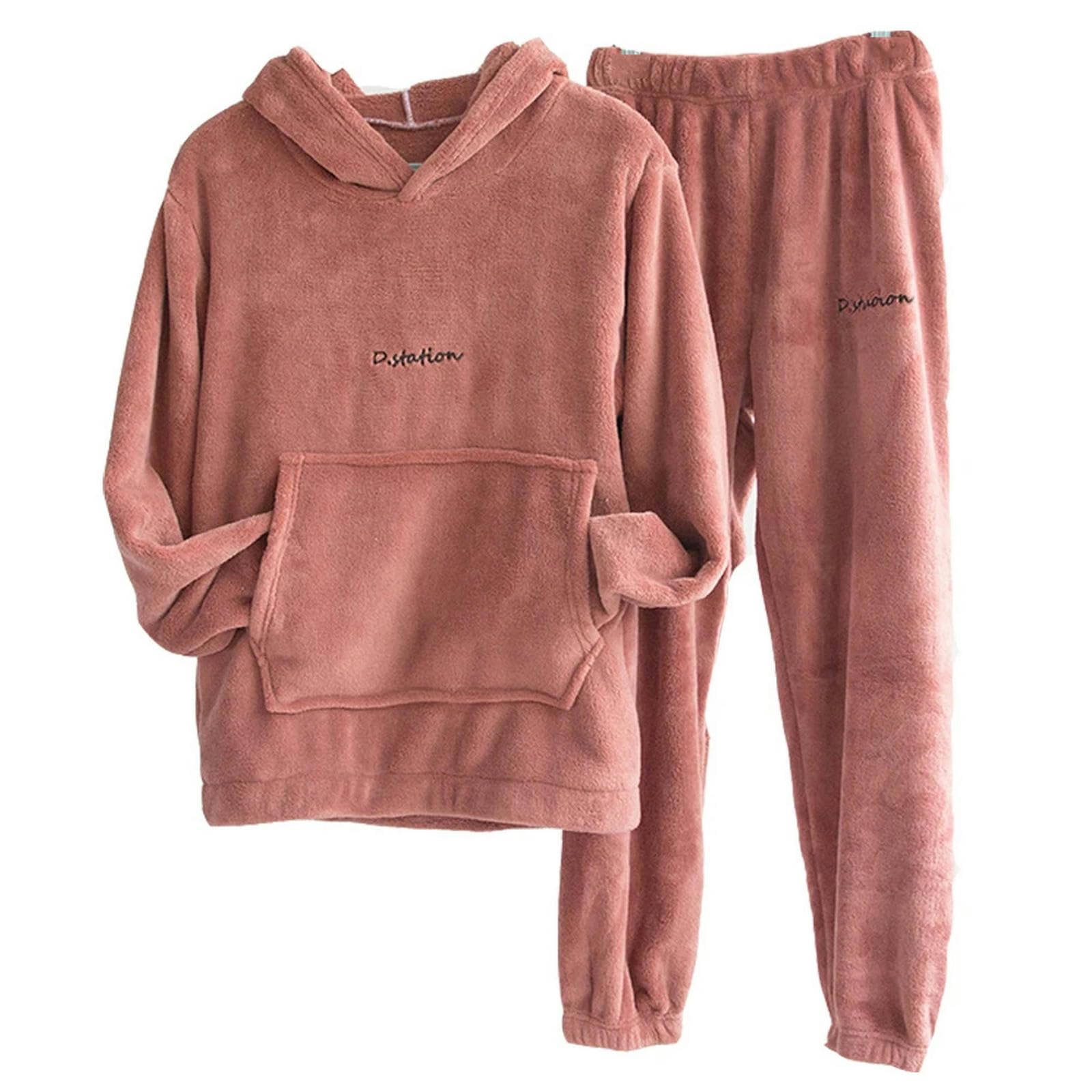 Pigiama Donna Set di Pigiama in Pila di Corallo per Donne Inverno Caldo Due Pezzi Sleep Abbigliamento A Colori Solidi con Cappuccio