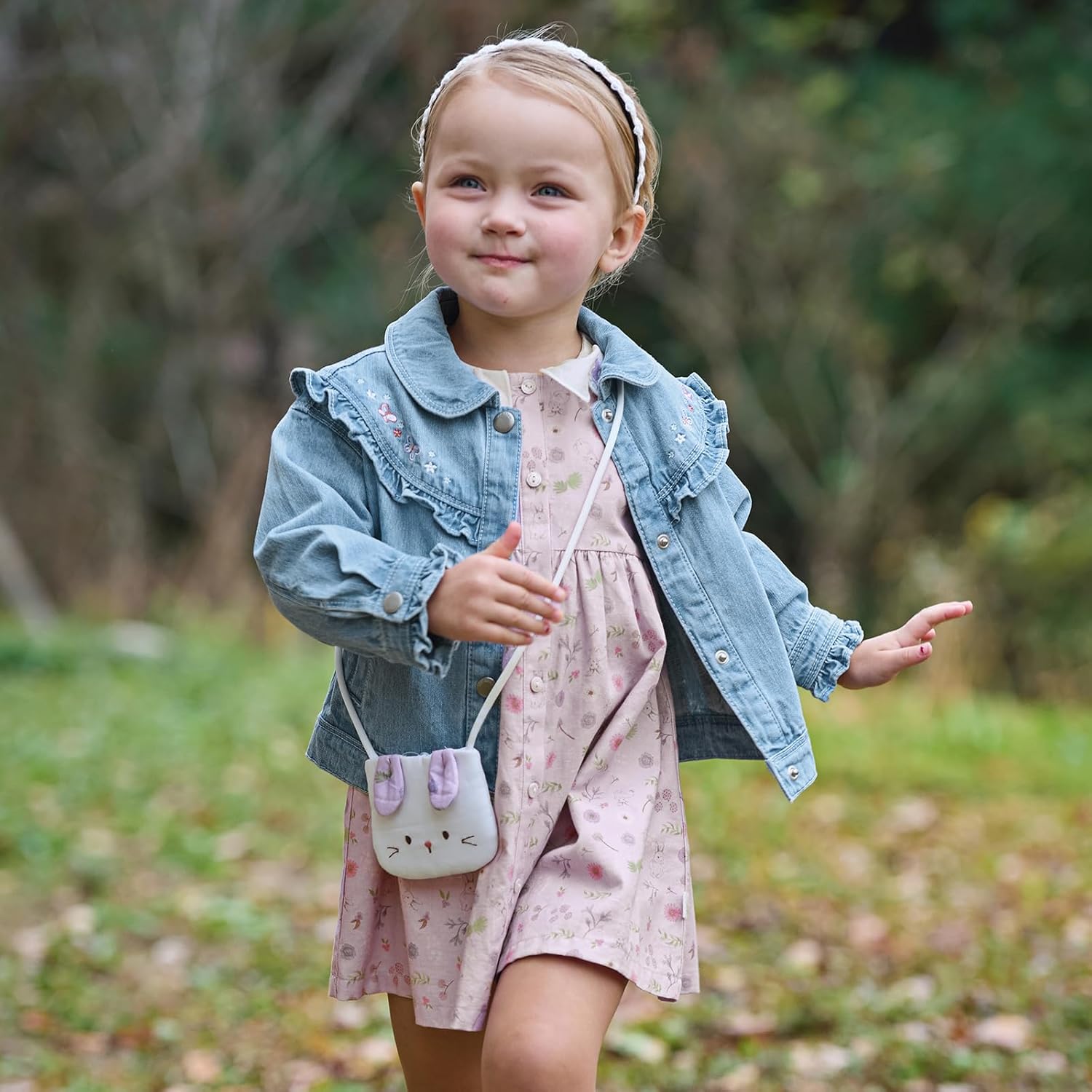 DAVE&BELLA Baby Girl Smocked Dress Long Sleeve Floral Print Sundress with Bag Princess Dress Toddler Cotton Playwear Outfits - Image 3