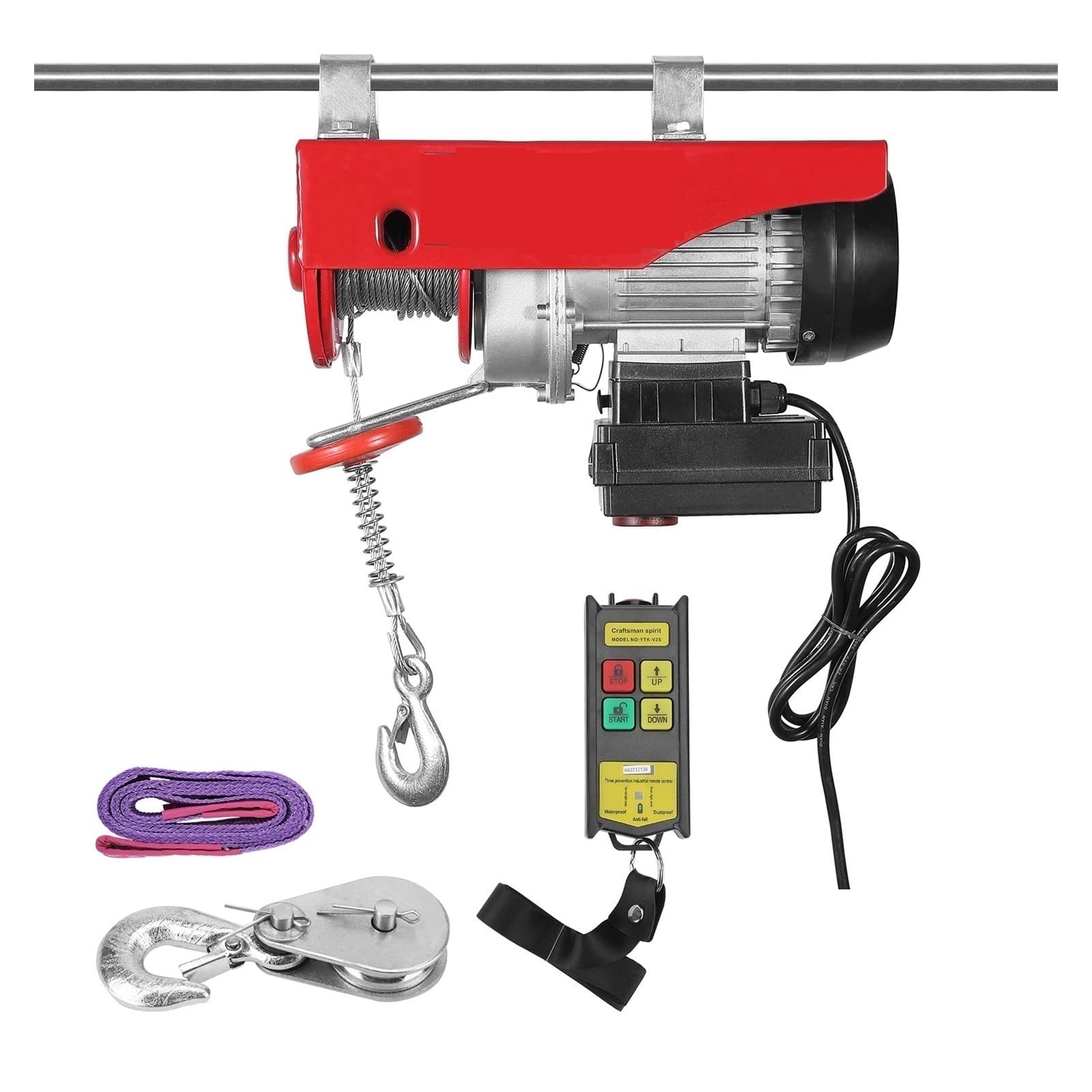 Wciągarka elektryczna, Wciągnik Elektryczny 440LBS/850LBS, System Zasilania Dźwigu Elektrycznego Ze Zdalnym Sterowaniem, Suwnica Linowa Do Magazynu I Fabryki dla garażu, fabryki, magazynu(850LBS)