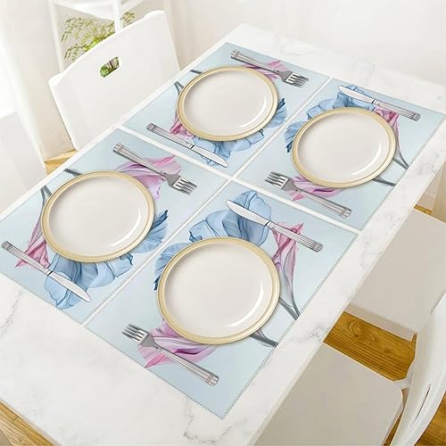 Miniatura 5 de Abstract Blue Tulip Floral Placemats Set of 6 Resistant Table Mats Washable Place Mats for Dinner Party Table Decoration