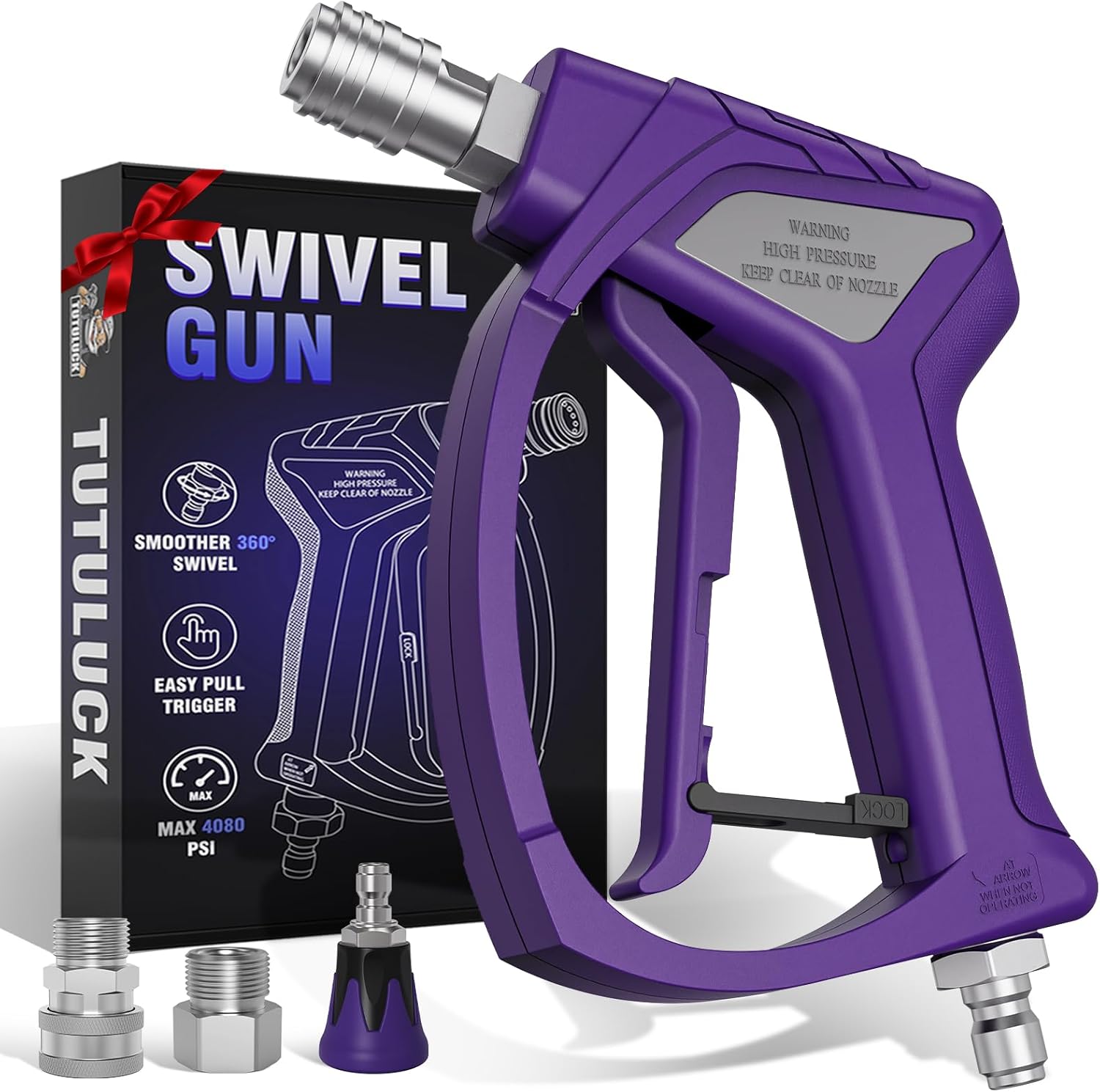 TUTULUCK® Swivel Gun Pro - High Pressure Trigger with 3/8" Male Plug, 1/4” Stainless Steel Automatic Quick Connect Coupler, 25° Nozzle Guard - Power Washer Gun with M22 Fittings