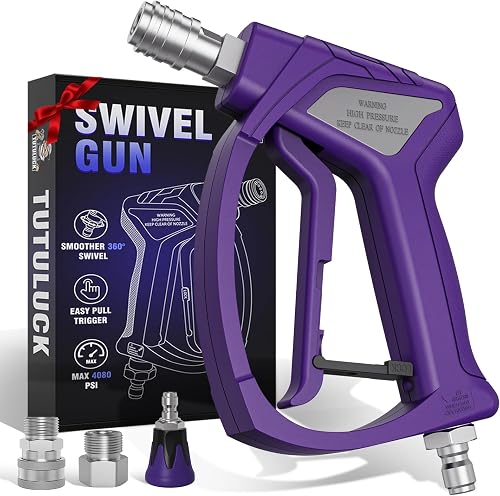 Swivel Gun Pro - High Pressure Trigger with 3/8" Male Plug, 1/4” Stainless Steel Automatic Quick Connect Coupler, 25° Nozzle Guard - Power Washer Gun with M22 Fittings