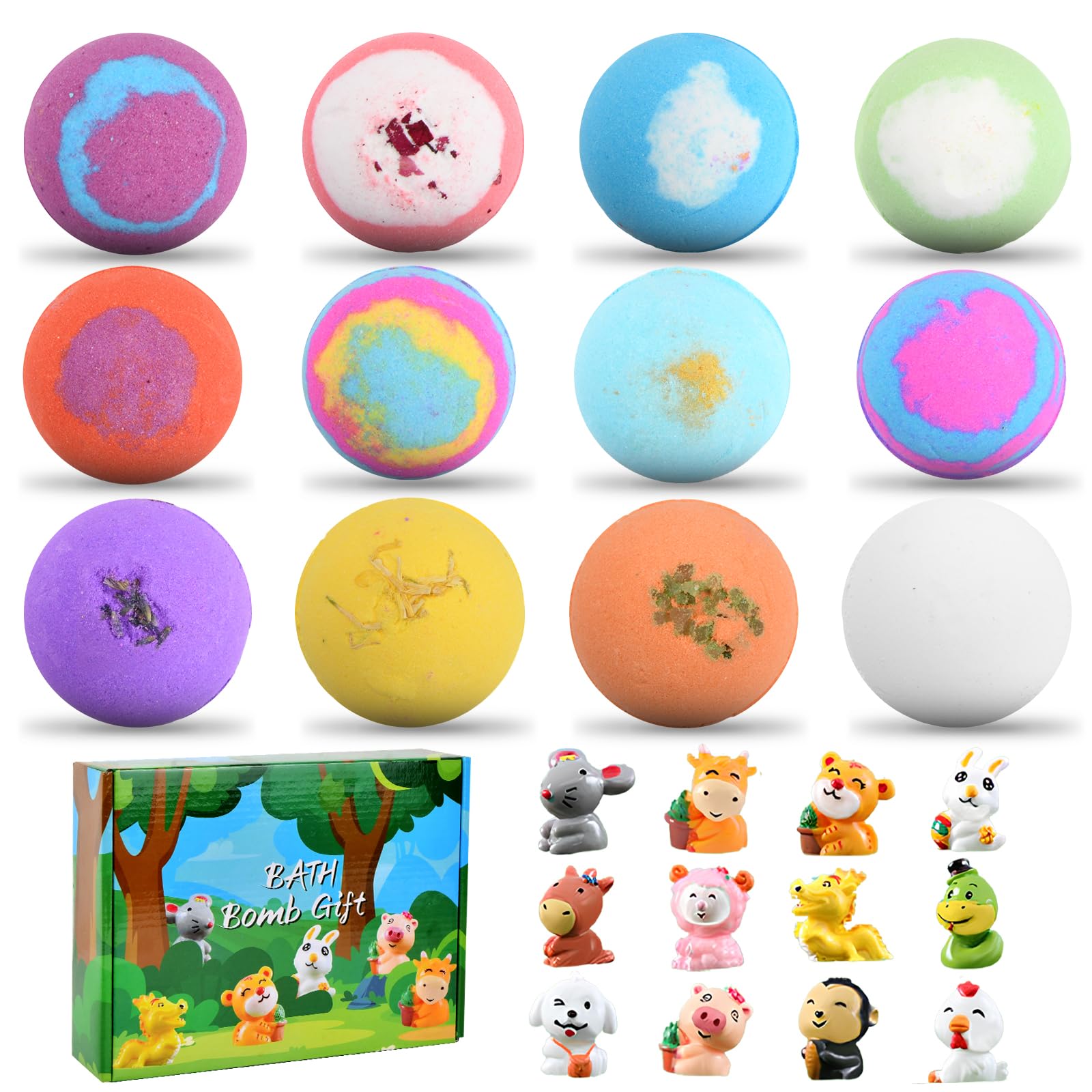12 Pezzi Set Regalo di Bombe da Bagno, Naturali Bombe da Bagno per Bambini con Sorpresa all'interno, Fizzies da Spa, Aromaterapia con Oli Essenziali, Regalo per Ragazze e Ragazzi (Verde)