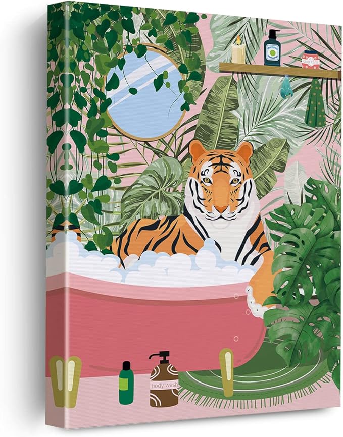 Tiger in Bathtub Canvas Poster Painting Bathroom Wall Art