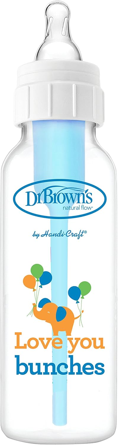 Dr. Browns Baby Bottles Boys 6 Pack - 3 (8 oz) Blue and 3 (8 oz) Clear Bottles with New Prints