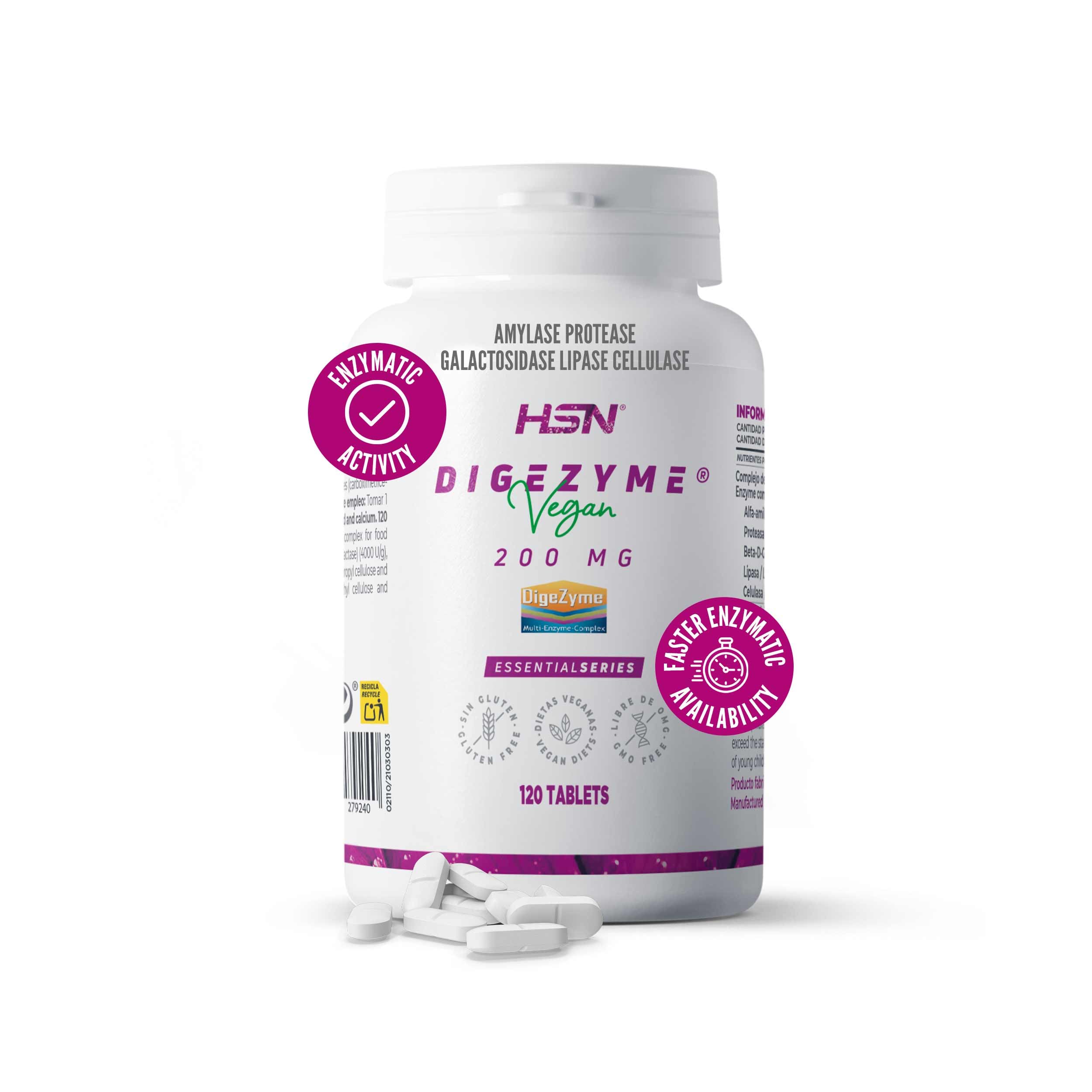 HSN - Digezymes | 200 mg | Digestive Enzyme Complex + Supports Digestion + Improves Nutrient Absorption | Vegan, Gluten Free, Lactose Free, 120 Tablets
