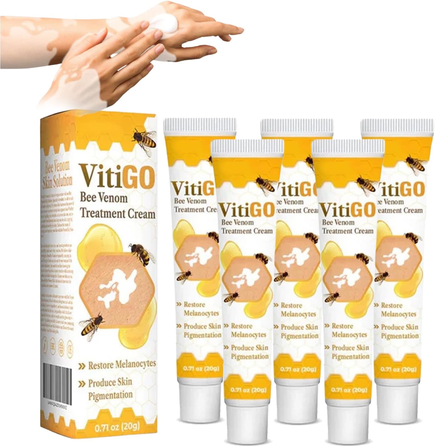 Fivfivgo Beevenom Vitiligo Treatment Cream, Bee Venom Treatment for Vitiligo, Beevenom Vitiligo Treatment Cream for All Skin Types, Vitiligo Bee Venom Treatment Cream (5pcs)