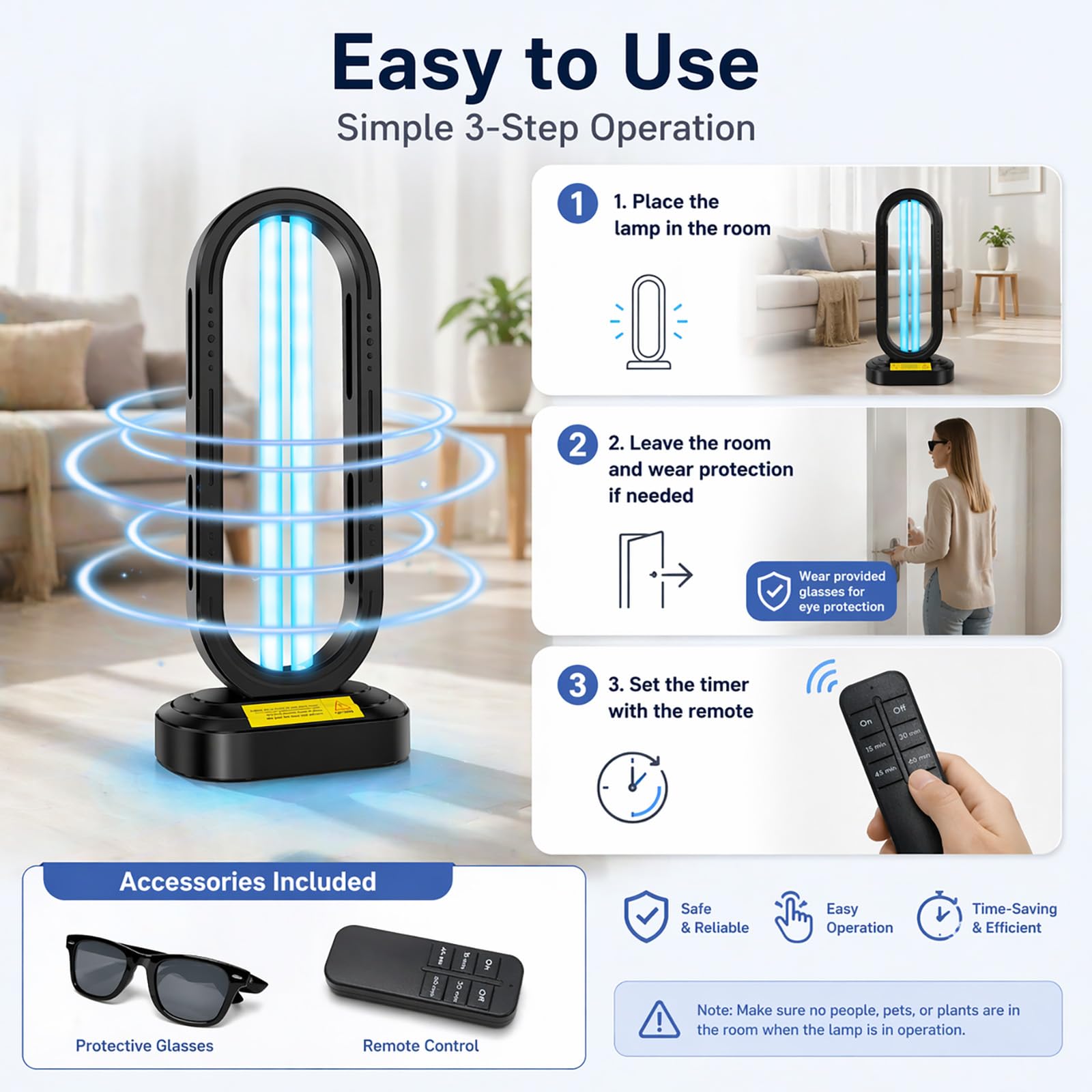Feefir Desinfectante de luz UV, temporizador de 4 velocidades y control remoto, dispositivo de desinfección UVC para el hogar, desinfectante portátil de luz ultravioleta para ácaros del polvo, lámpara