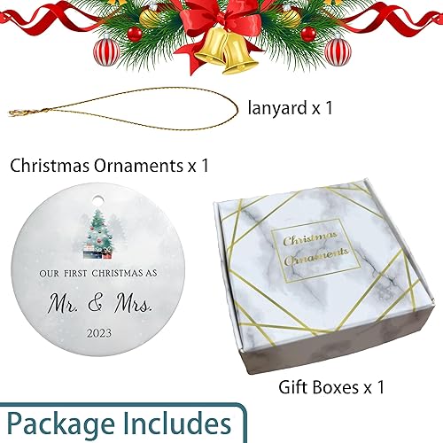 Miniatura 10 de Adorno de Navidad para bebé 2023, adorno de recuerdo para bebé recién nacido, decoración colgante de cerámica de 3 pulgadas para árbol de Navidad,