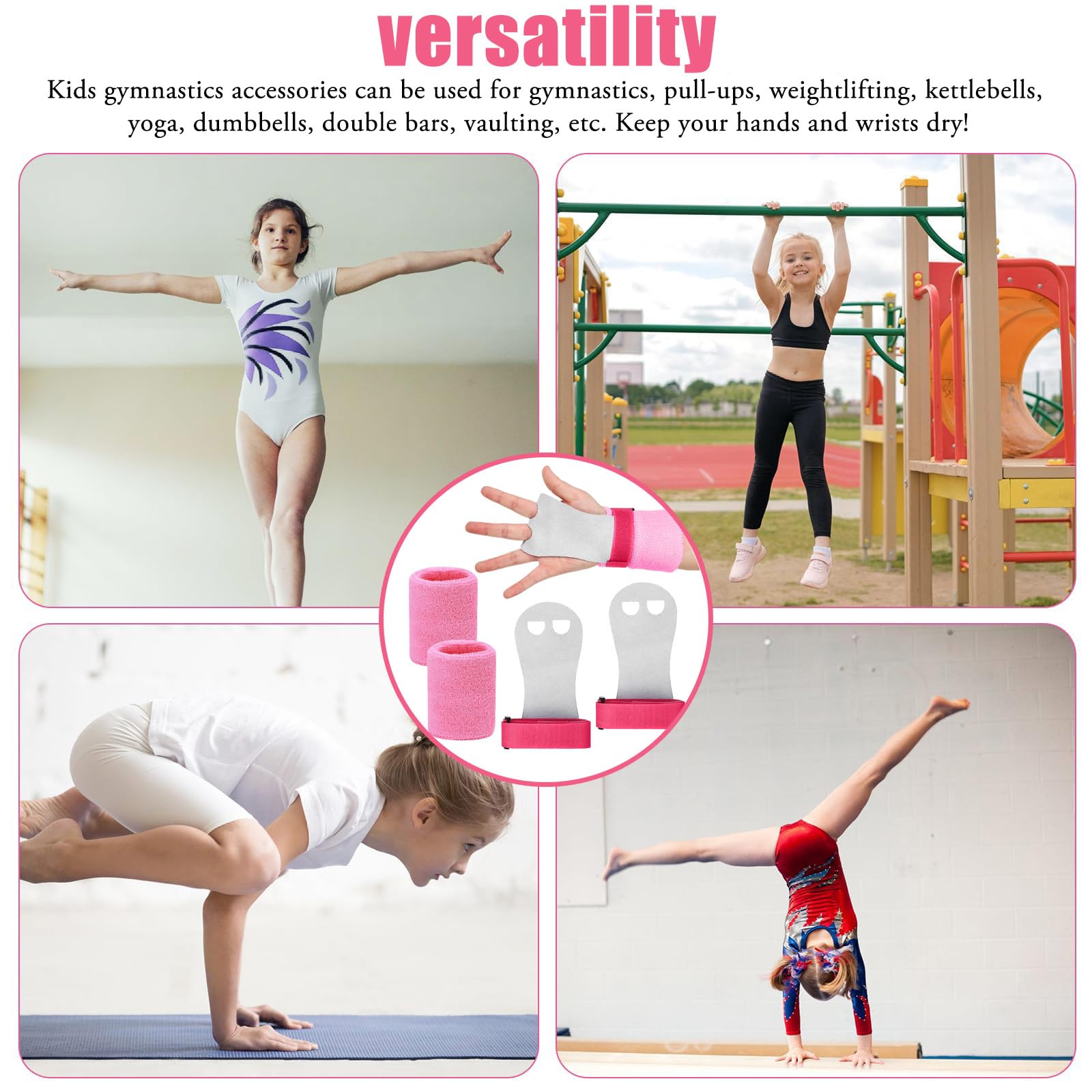 Cinturini da Polso con Presa per Ginnastica Sportiva, Protezione del Polso per Sollevamento Pesi per Ragazze Bambini (Rosa)