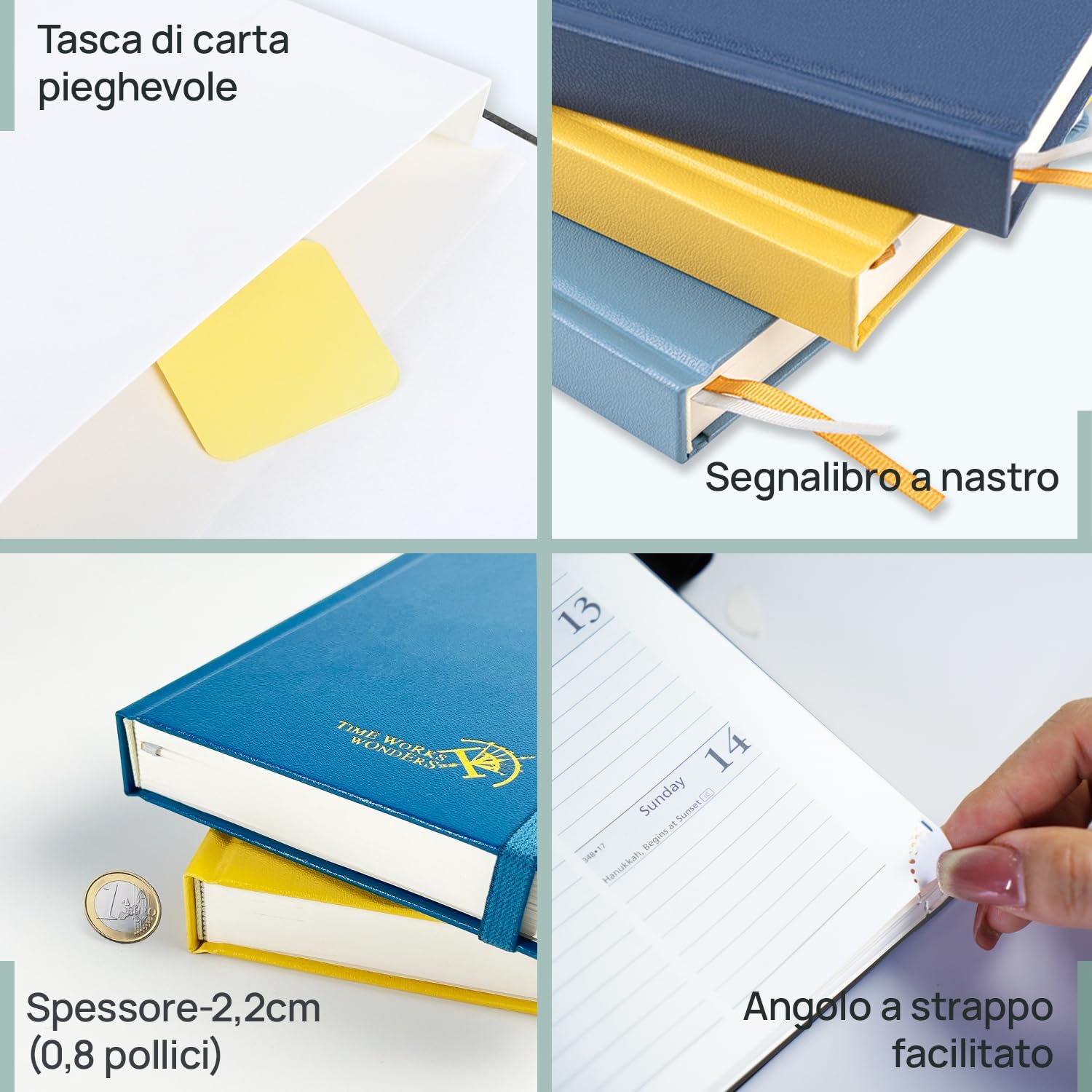 POPRUN Agenda 2026 2027 Giornaliera A5, Daily Planner 21,5 x 14,5 cm 12 Mesi da Ago.2026 a Lug.2027, 1 Giorno 1 Pagina da Lun a Dom con Schede Mensili, Carta Spessa da 80 GSM, Verde Pacifico