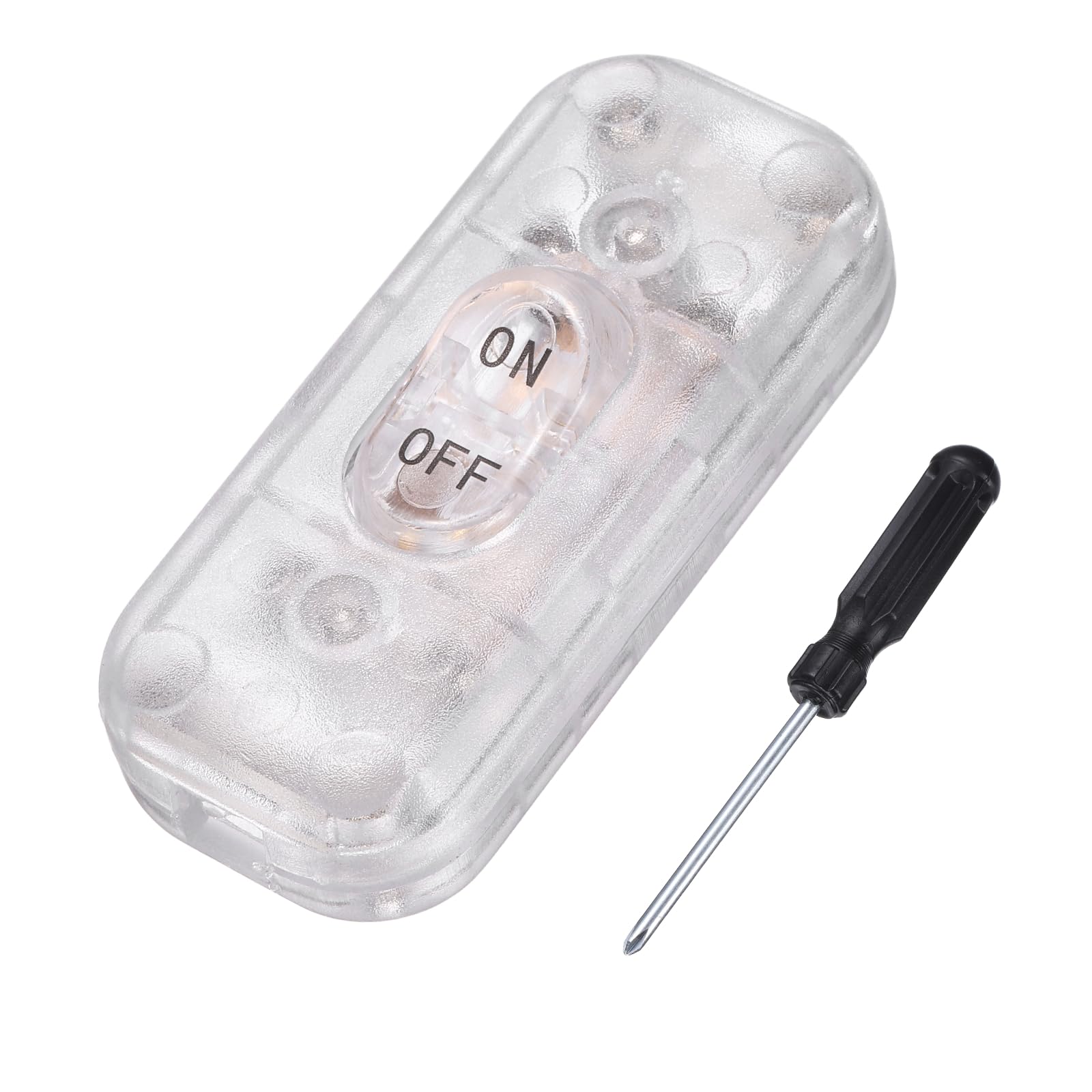 sourcing map Inline Cord Switch, 250V 6A On Off Switch with Screwdriver Replacement Repair Control Button ON OFF for Lamps Bed LED Lights, Transparent