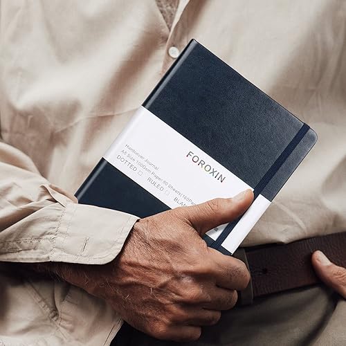 Miniatura 6 de foroxin Cuaderno cuadriculado de viñetas, cubierta de cuero azul oscuro, 8.3 x 5.7 pulgadas, 160 páginas, papel de 3.53 ozm, tapa dura con bolsillo