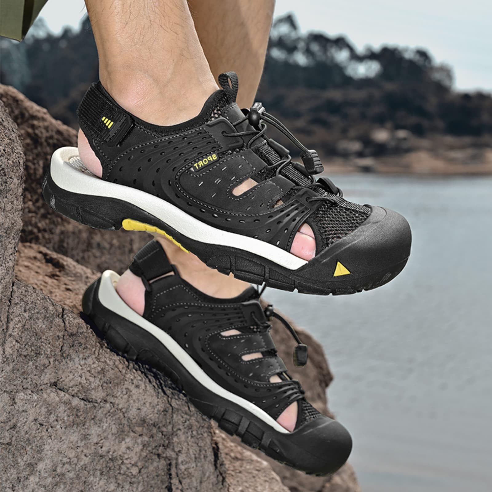 ENEN Sandali da Uomo con Punta Chiusa per Trekking, Sandali Escursionismo Supporto Arco Piedi Sandali Sportivi Antiscivolo 38-46 EU Scarpe Escursionismo Estive Traspirante