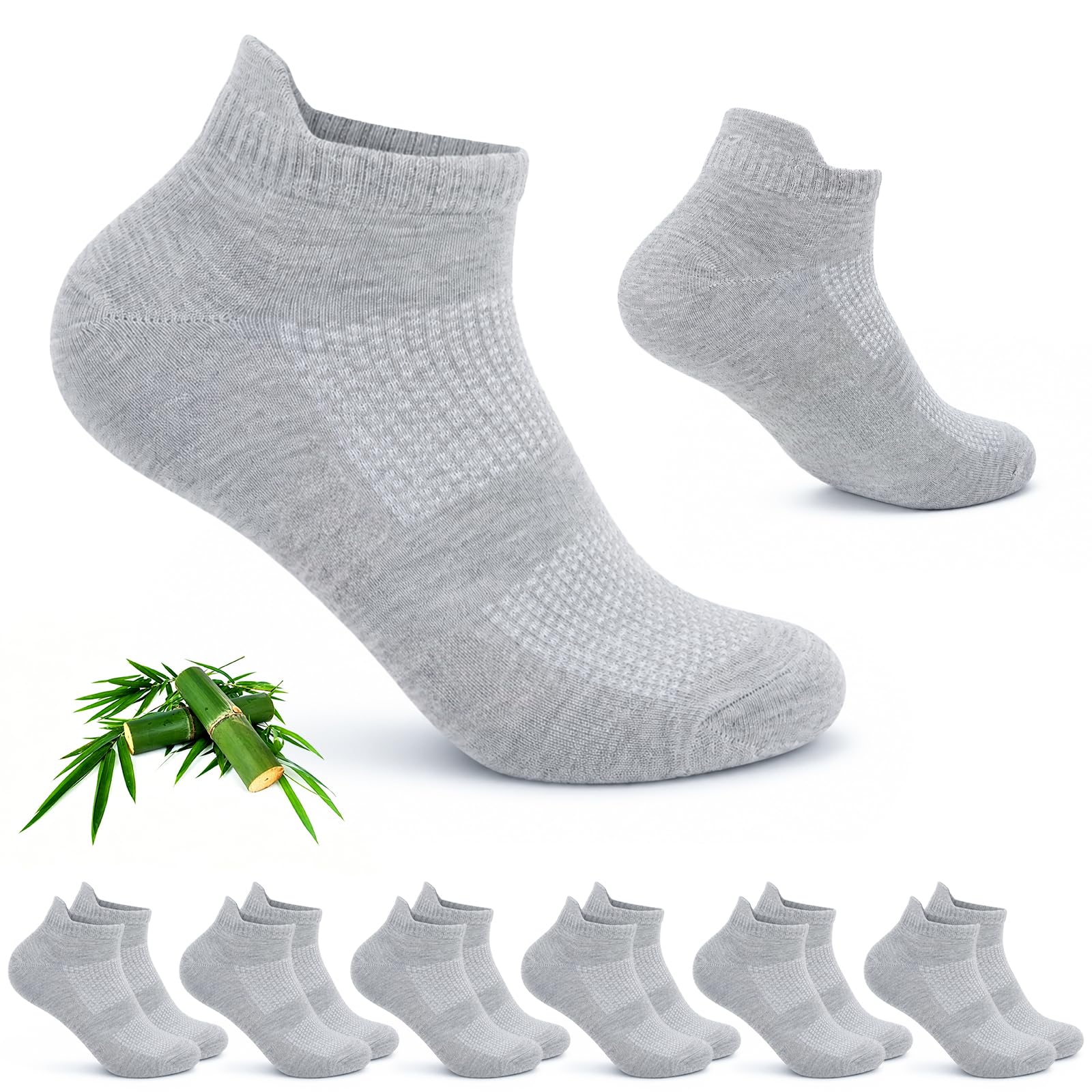 Wayleb 6 Pares Calcetines Tobilleros Hombre Mujer Bambú para Uso Diario | Anti-Odor, Breathable, Comfortable, Seamless, Anti-Chafe, Short, Sporty