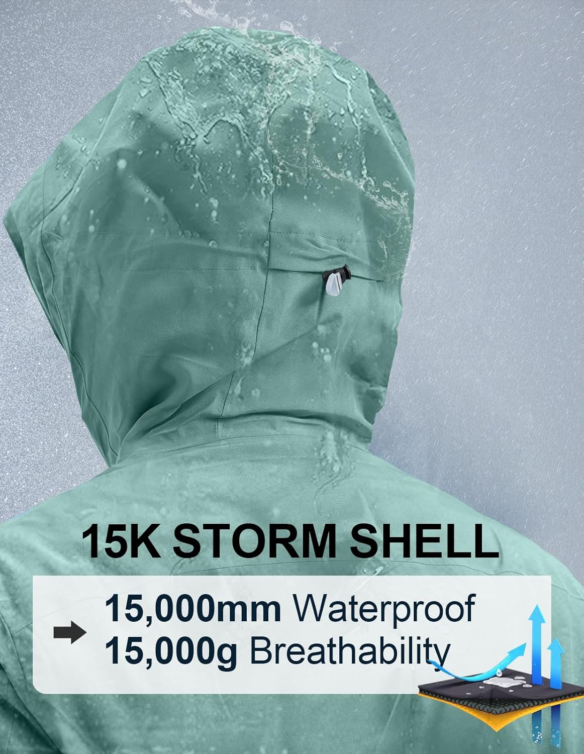 fit space Women's Pro Ski Jacket, Waterproof 15K Snowboard Jacket, Insulated Winter Coat with Helmet Hood & Armpit Vents - Image 3