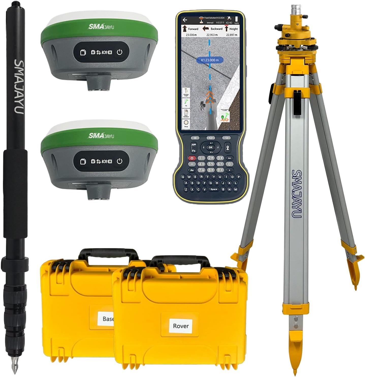 IMU RTK GPS Survey EQUIPEMNT 1cm Accuracy Kilometers Distance Between SMA26 PRO RTK Rover and RTK Base, Work as Base Station for Drones, 0-60° Tilt Surveying(Include Tripod, Pole&Tribrach)