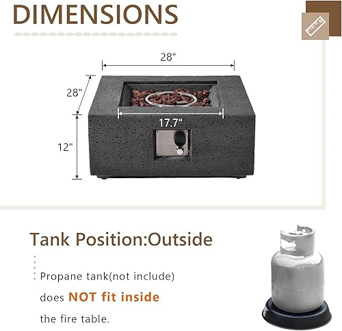 Miniatura 3 de COSIEST Mesa de centro para fogata de propano para exteriores, base cuadrada de óxido de magnesio de 28 pulgadas, calentador de patio con quemador