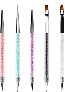 Nail Art Brushes, 5Pcs Nail Art Liner Brushes, Dotting Pen Tools, Nail Art Design Brush Set for Long Lines, Thin Details, Fine Drawing, 5/12/20mm Liner Brush, Oval/Flat Brush