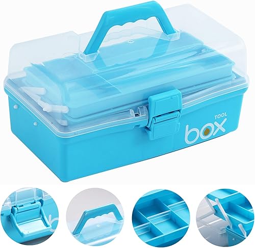 Vista 8 de Sunxenze Caja de almacenamiento de plástico transparente de 11 pulgadas, organizador de caja de costura con bandeja extraíble, caja