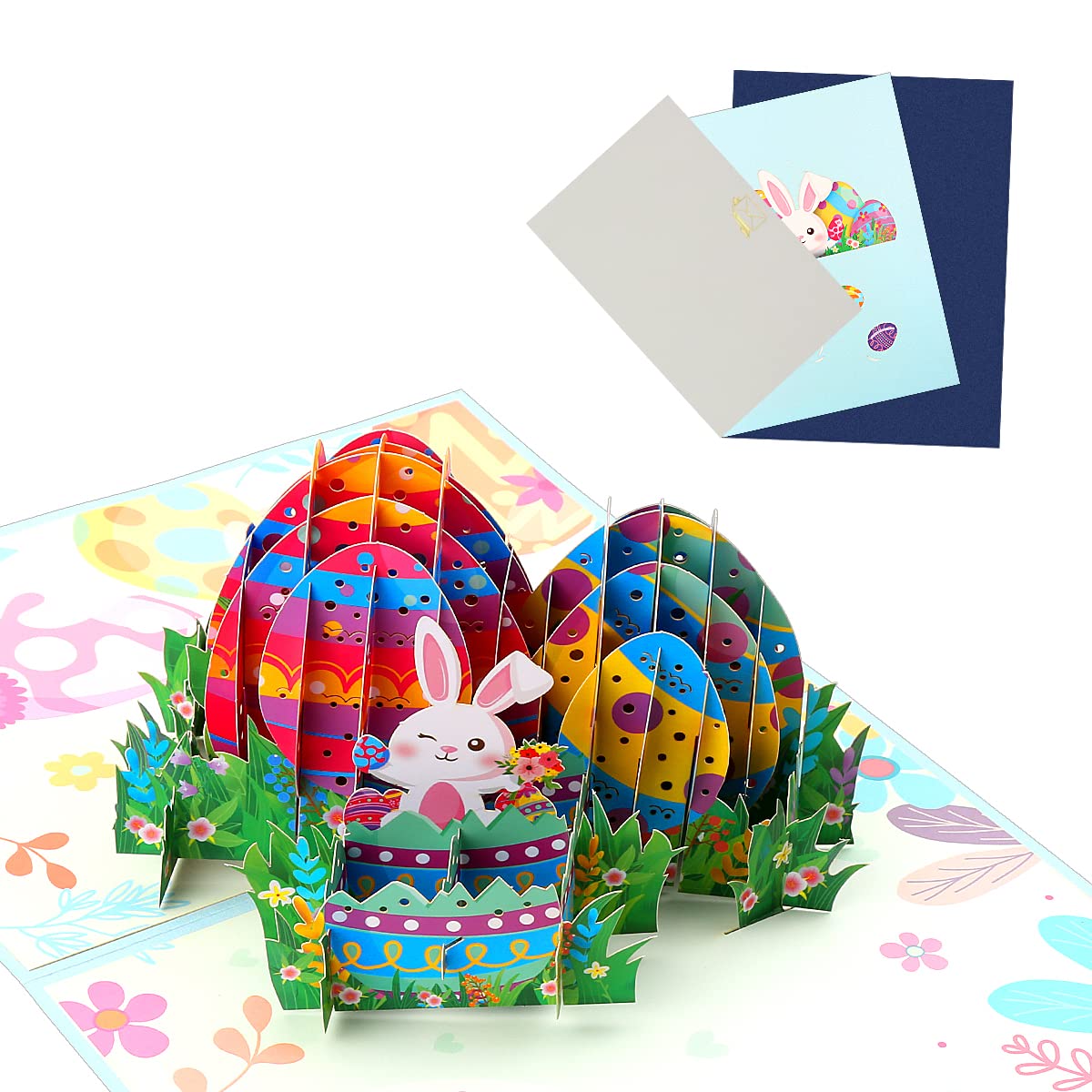 Jagowa Easter Pop-up Card - Creative 3D Paper Carved Rabbit Greeting and Blessing Card for Kids (Bunny & Egg)